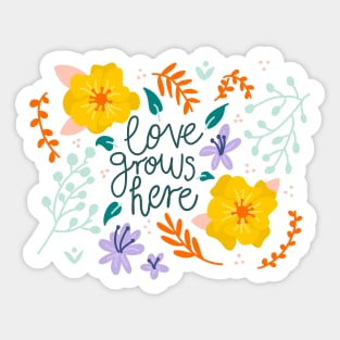 Love Grows Here Botanical Floral Sticker